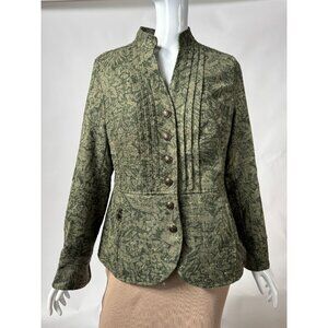 Coldwater Creek Green Herringbone Floral Blazer Jacket Size 8 Womens Elegant Lon